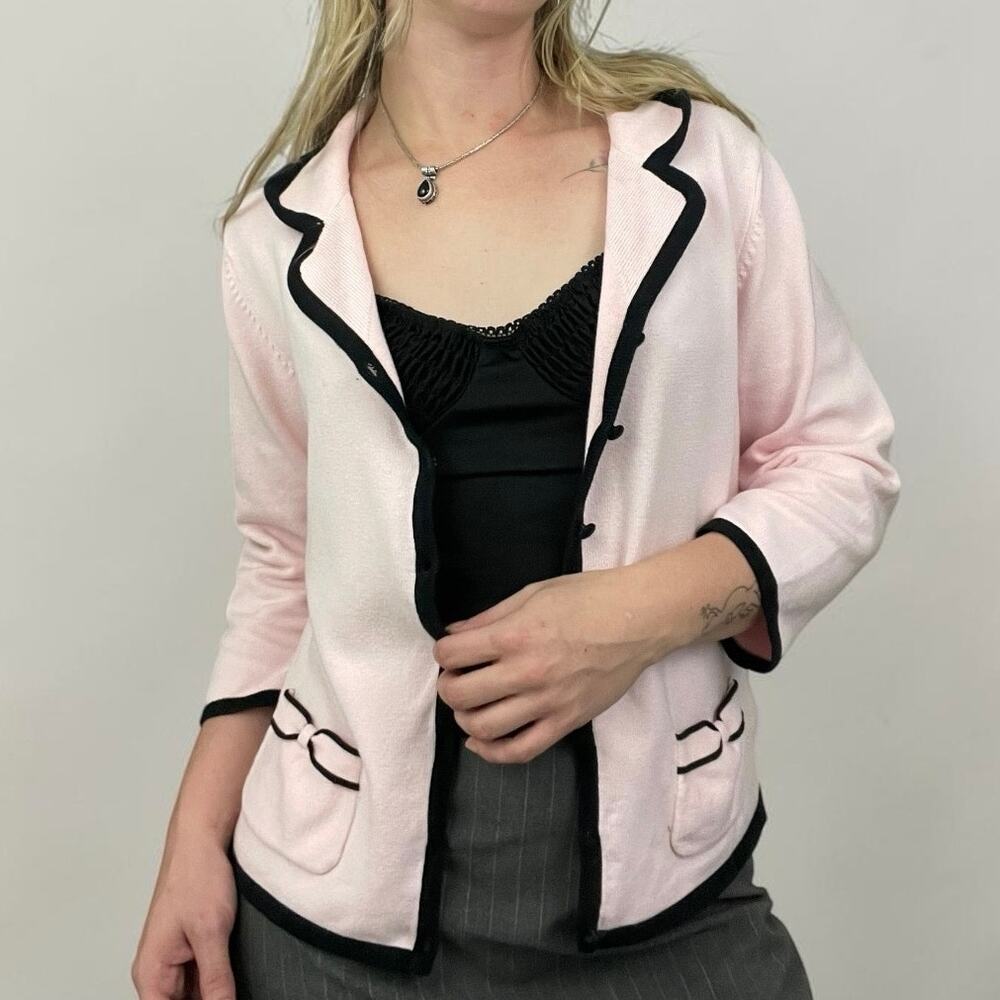 Worthington Pink & Black Button Down Cardigan Sweater